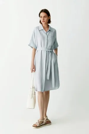 100% Linen Midi Shirt Dress With Belt