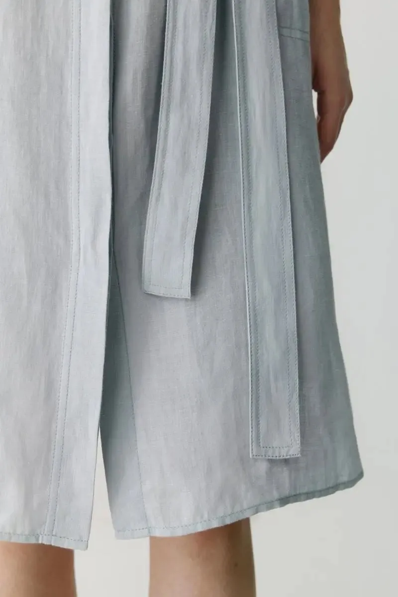 100% Linen Midi Shirt Dress With Belt