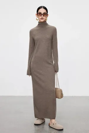 100 Wool Long Sleeve Crewneck Maxi Sweater Dress