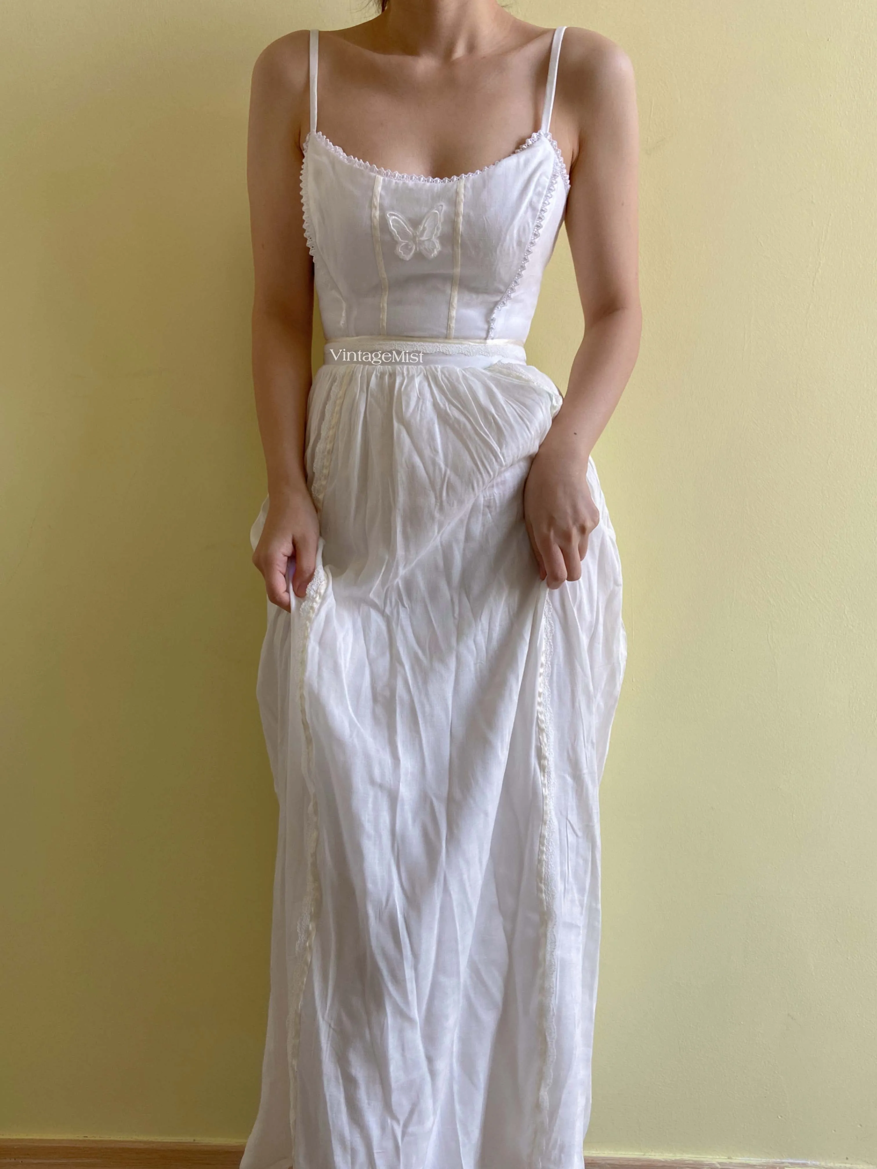 1970s Romantic Butterfly Strap Lace Dress