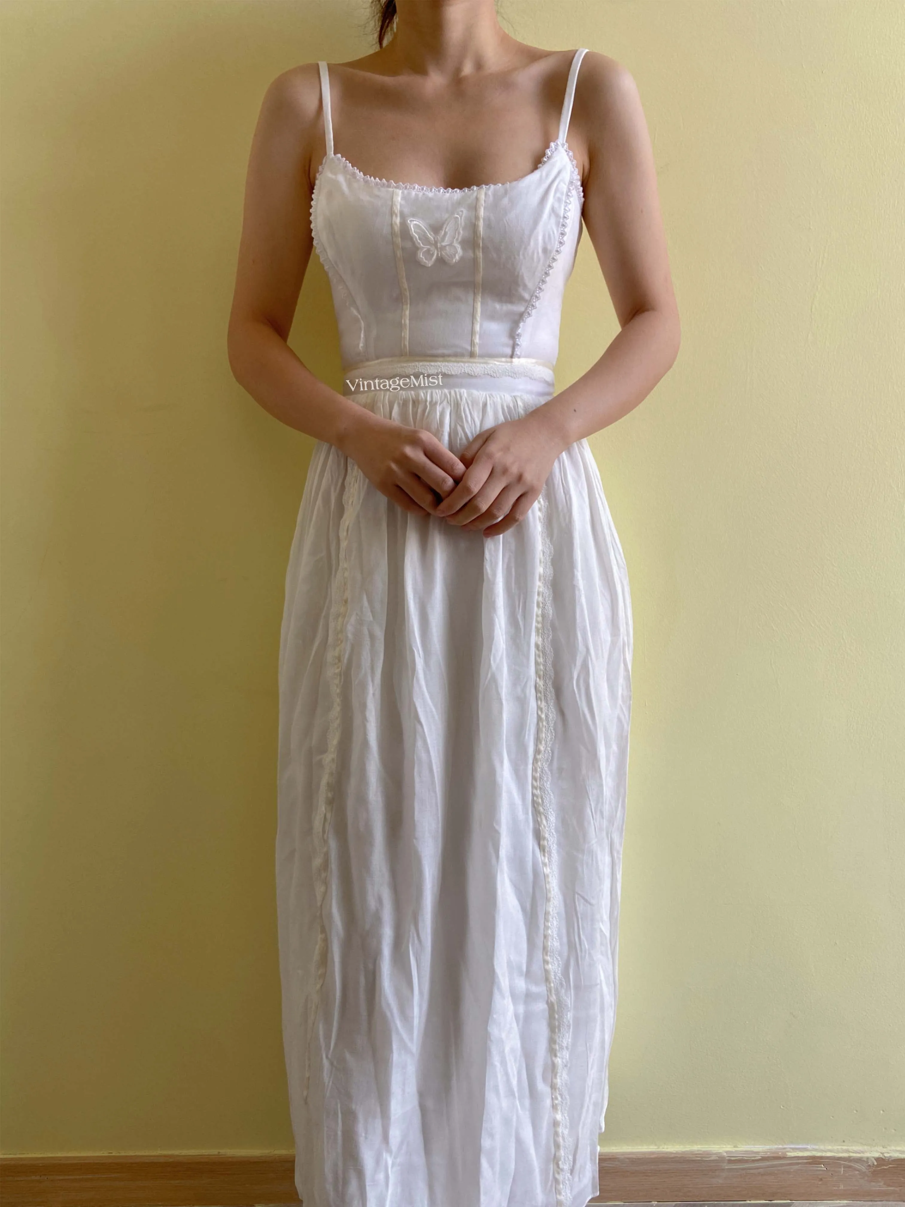 1970s Romantic Butterfly Strap Lace Dress