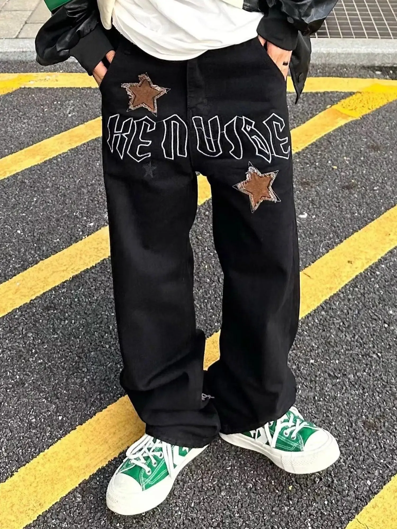 1984 American High Street Patchwork Star Embroidered Jeans