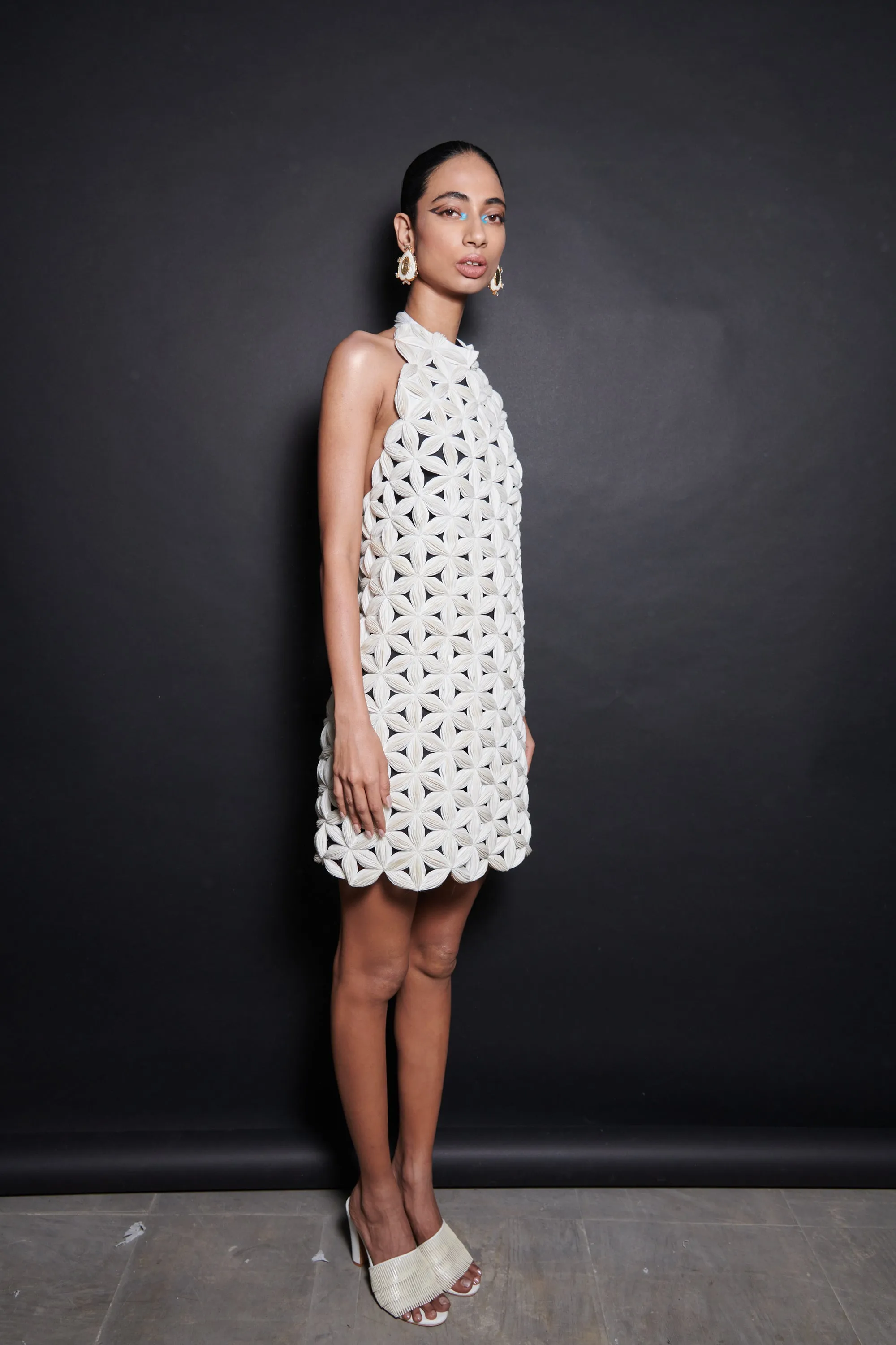3D Floral Cutwork Halter Dress