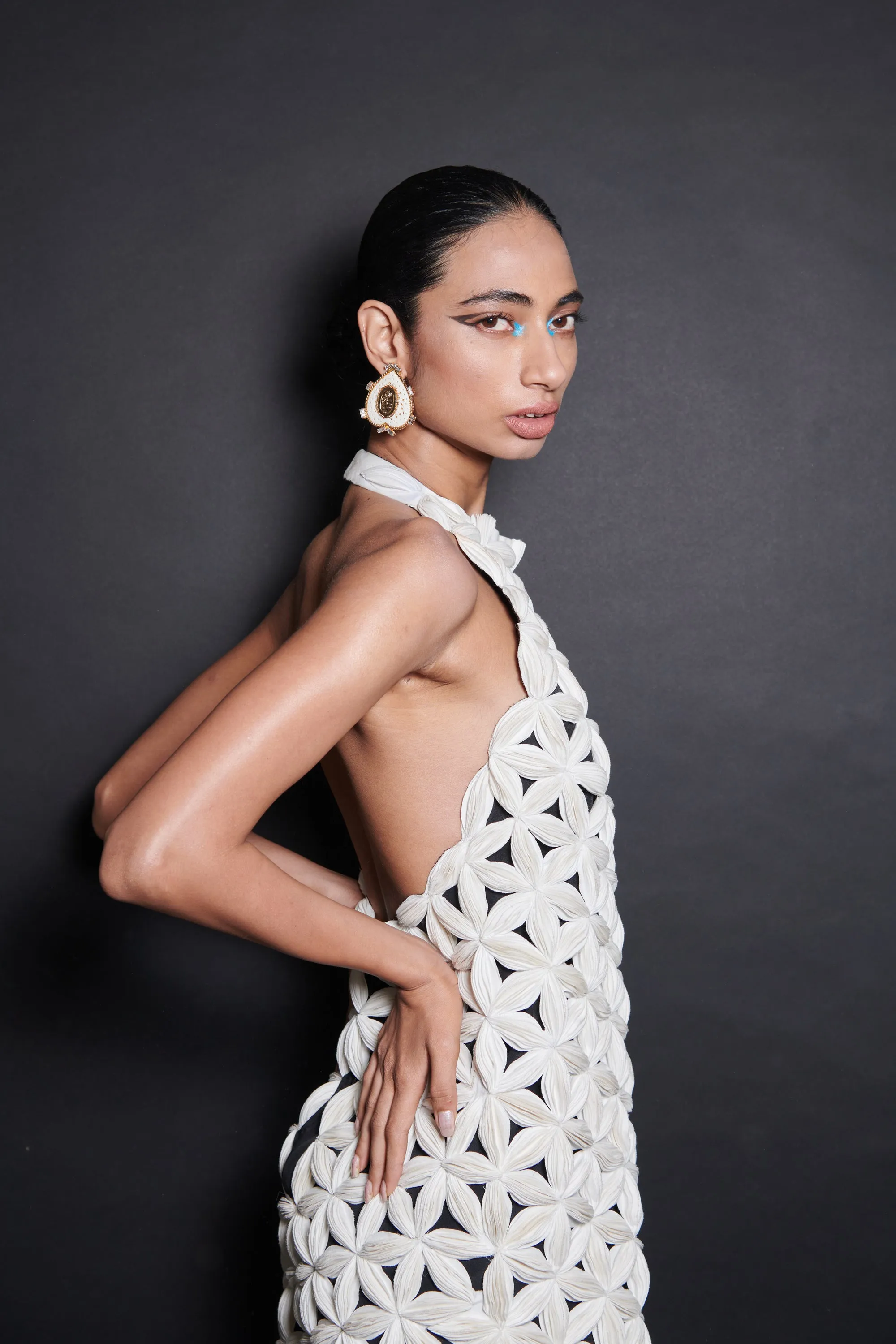 3D Floral Cutwork Halter Dress