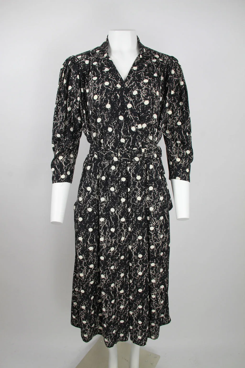 80s 'Peek- Cloppenburg' Dark Navy and white dot dress – S