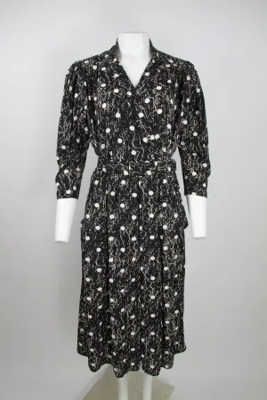 80s 'Peek- Cloppenburg' Dark Navy and white dot dress – S
