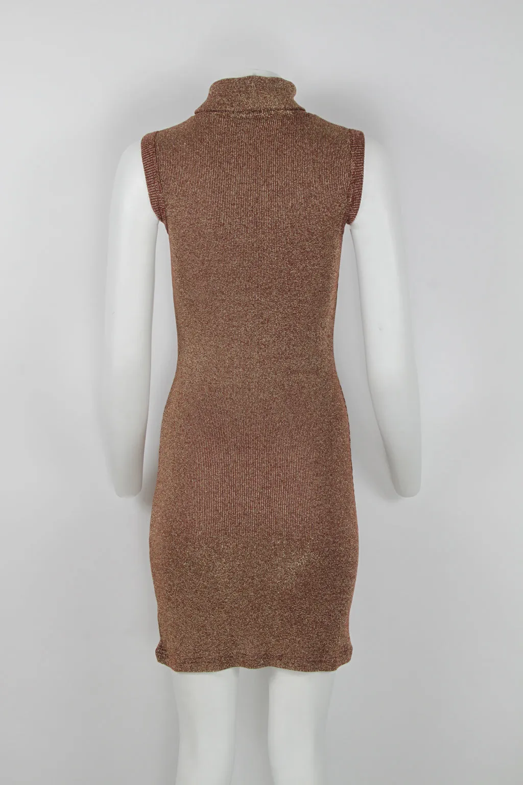 90s Gold bronze Lurex roll neck dress - S