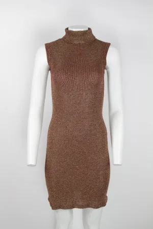 90s Gold bronze Lurex roll neck dress - S