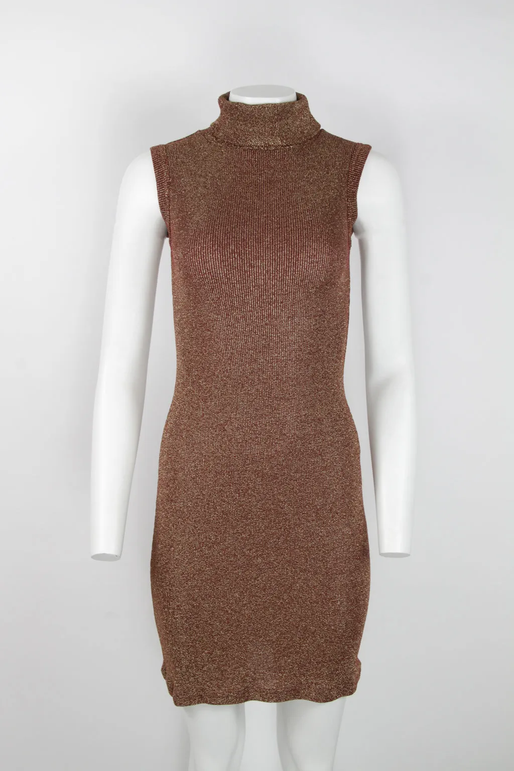 90s Gold bronze Lurex roll neck dress - S