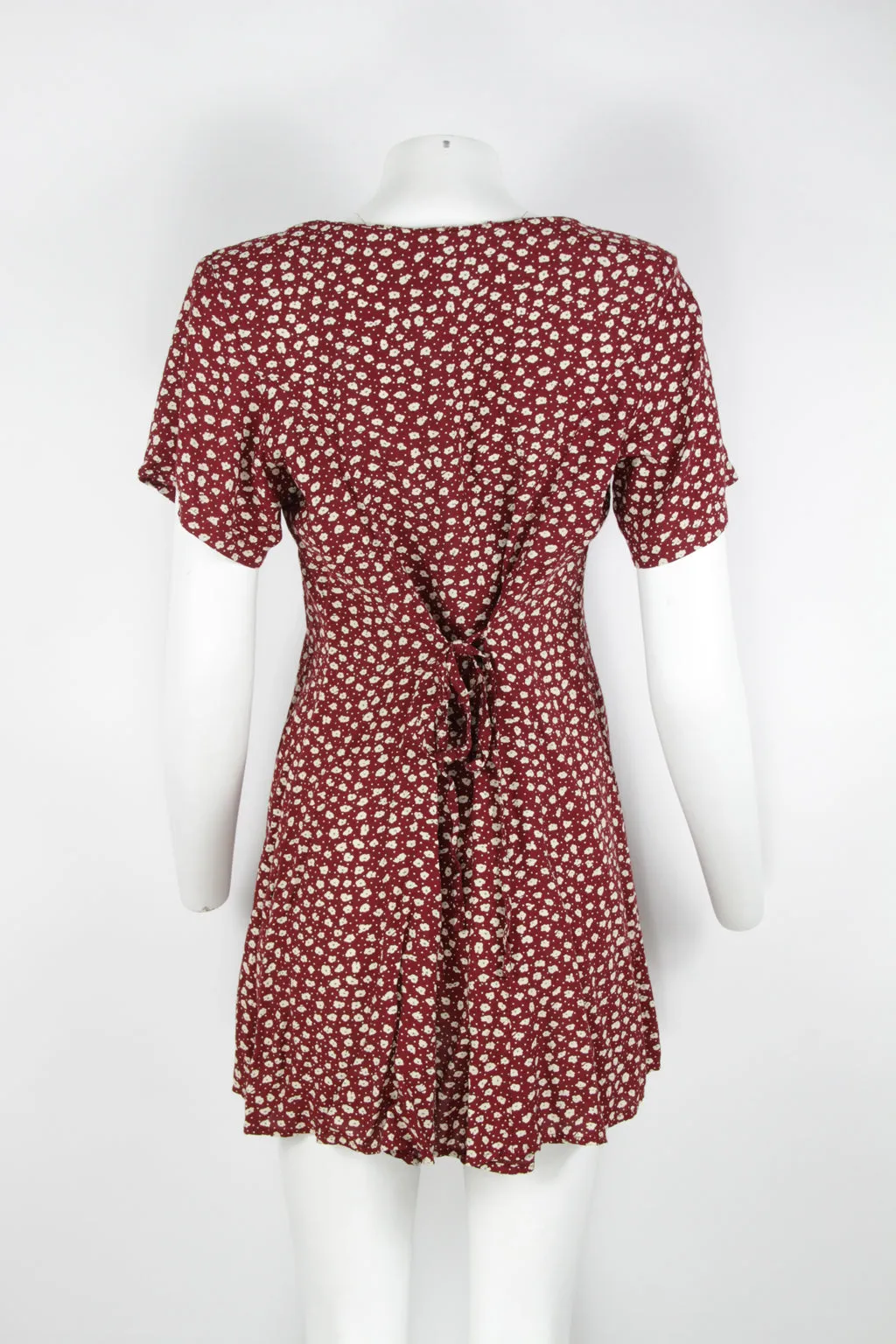 90s short burgundy floral dress - L
