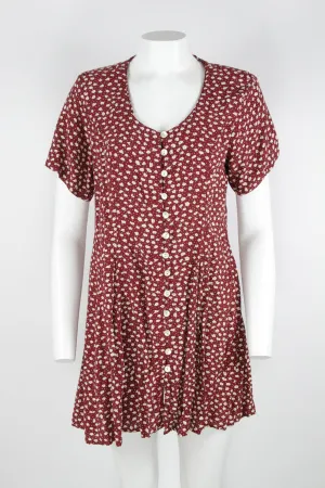 90s short burgundy floral dress - L