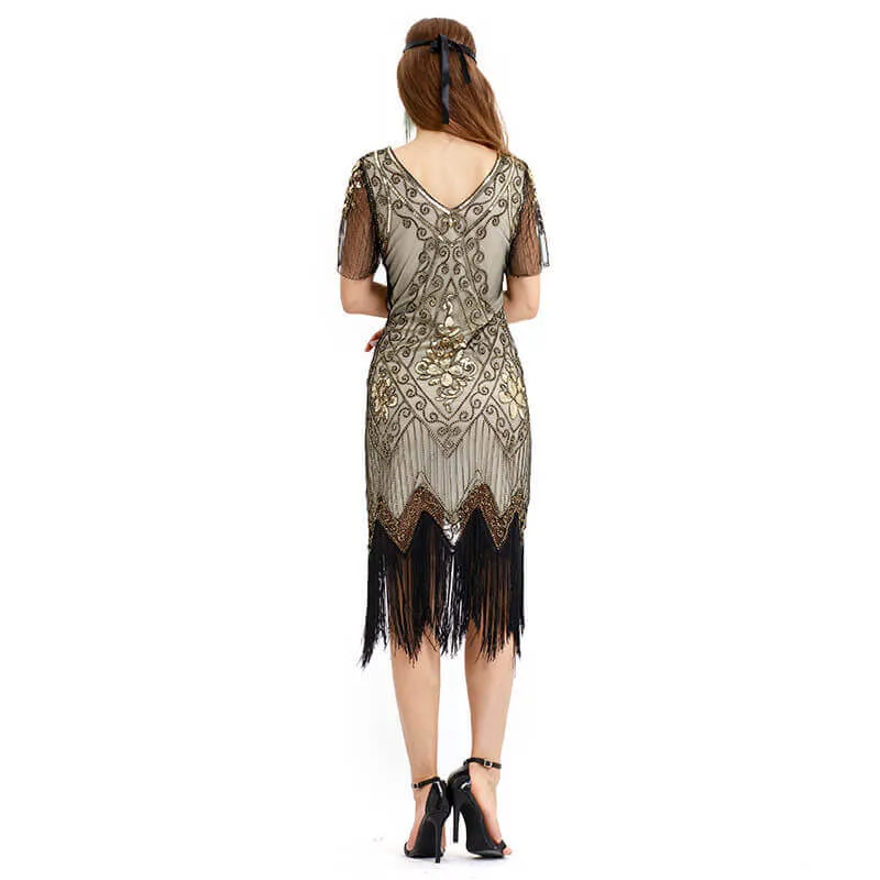 A-Line Calf-Length 1920s Dress with Tassels