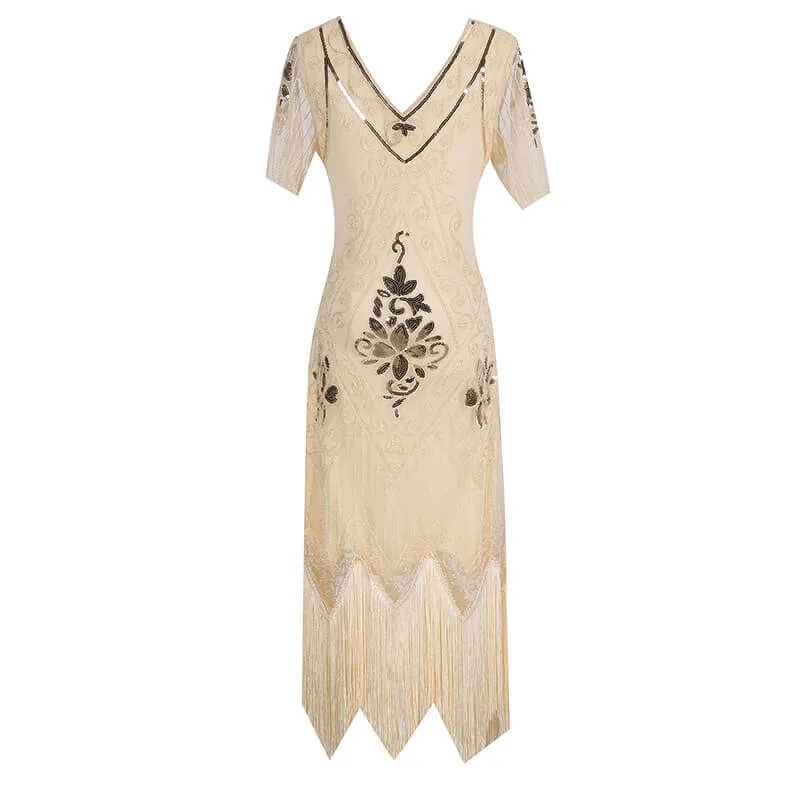 A-Line Calf-Length 1920s Dress with Tassels