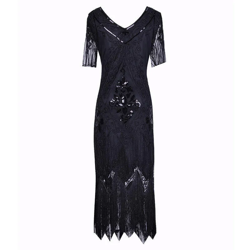 A-Line Calf-Length 1920s Dress with Tassels