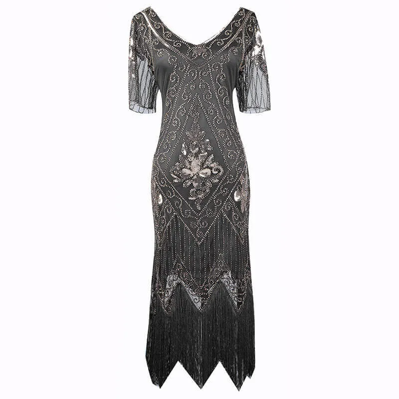 A-Line Calf-Length 1920s Dress with Tassels
