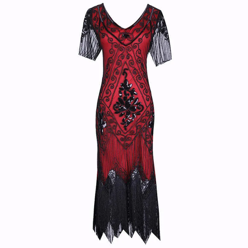 A-Line Calf-Length 1920s Dress with Tassels
