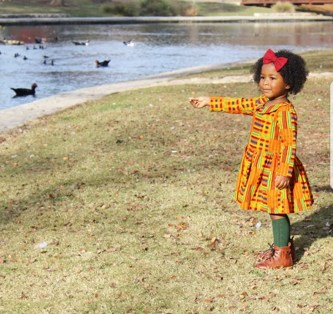 African Orange Kente Stripe Dress