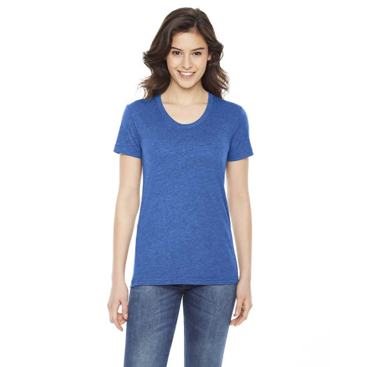 American Apparel Women's Heather Lake Blue Poly-Cotton Short-Sleeve Crewneck