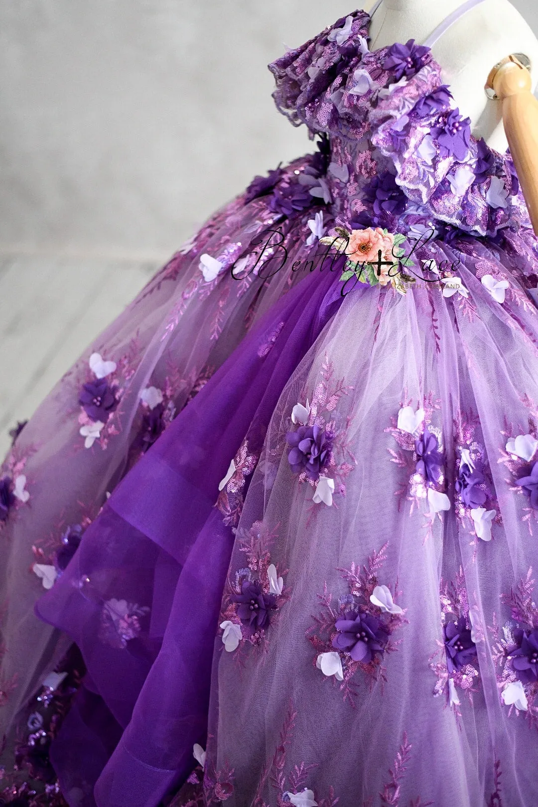 Amethyst-  Flutter bodice- Floor Length Dress ( 6 Year - Petite 7 Year)