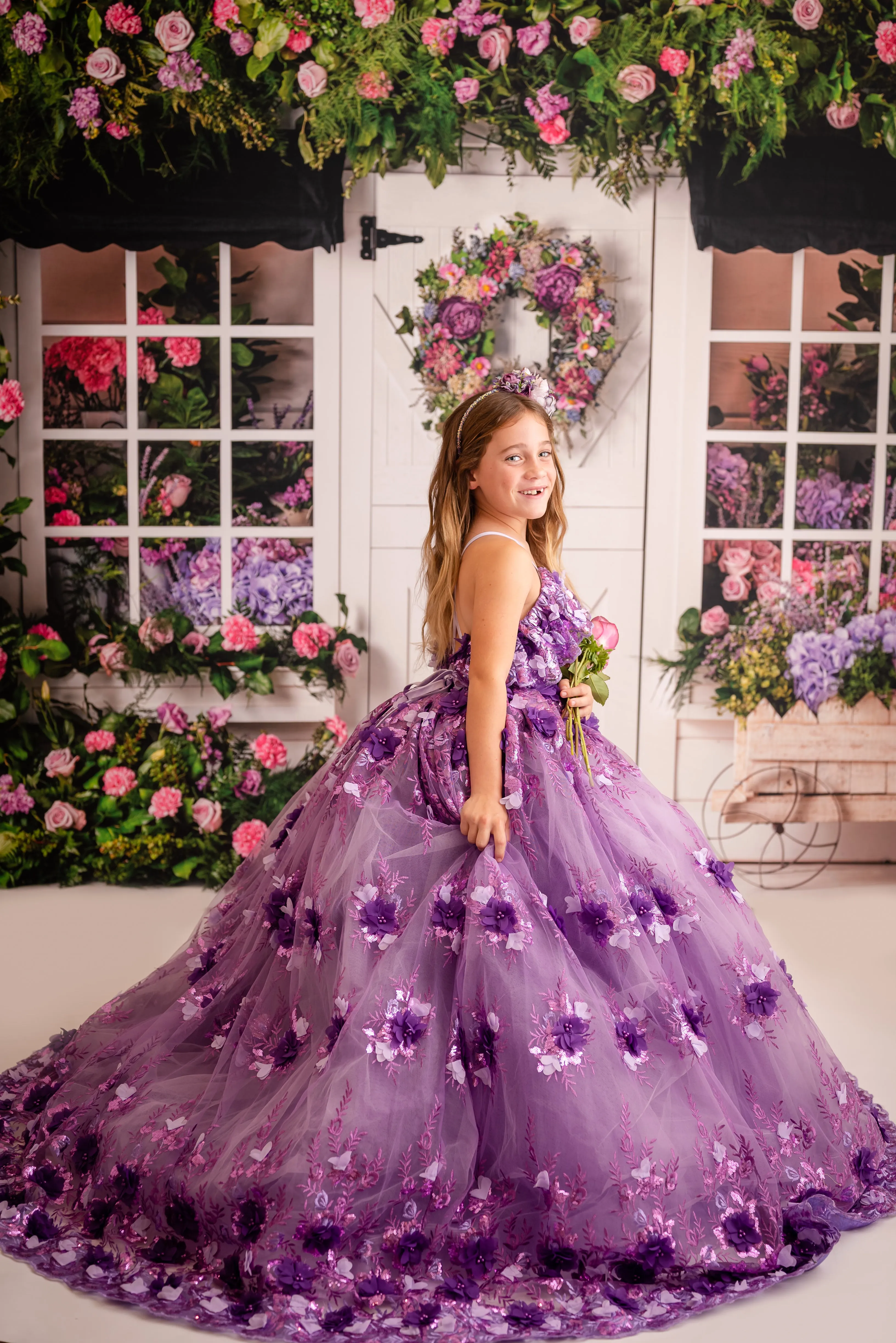 Amethyst-  Flutter bodice- Floor Length Dress ( 6 Year - Petite 7 Year)