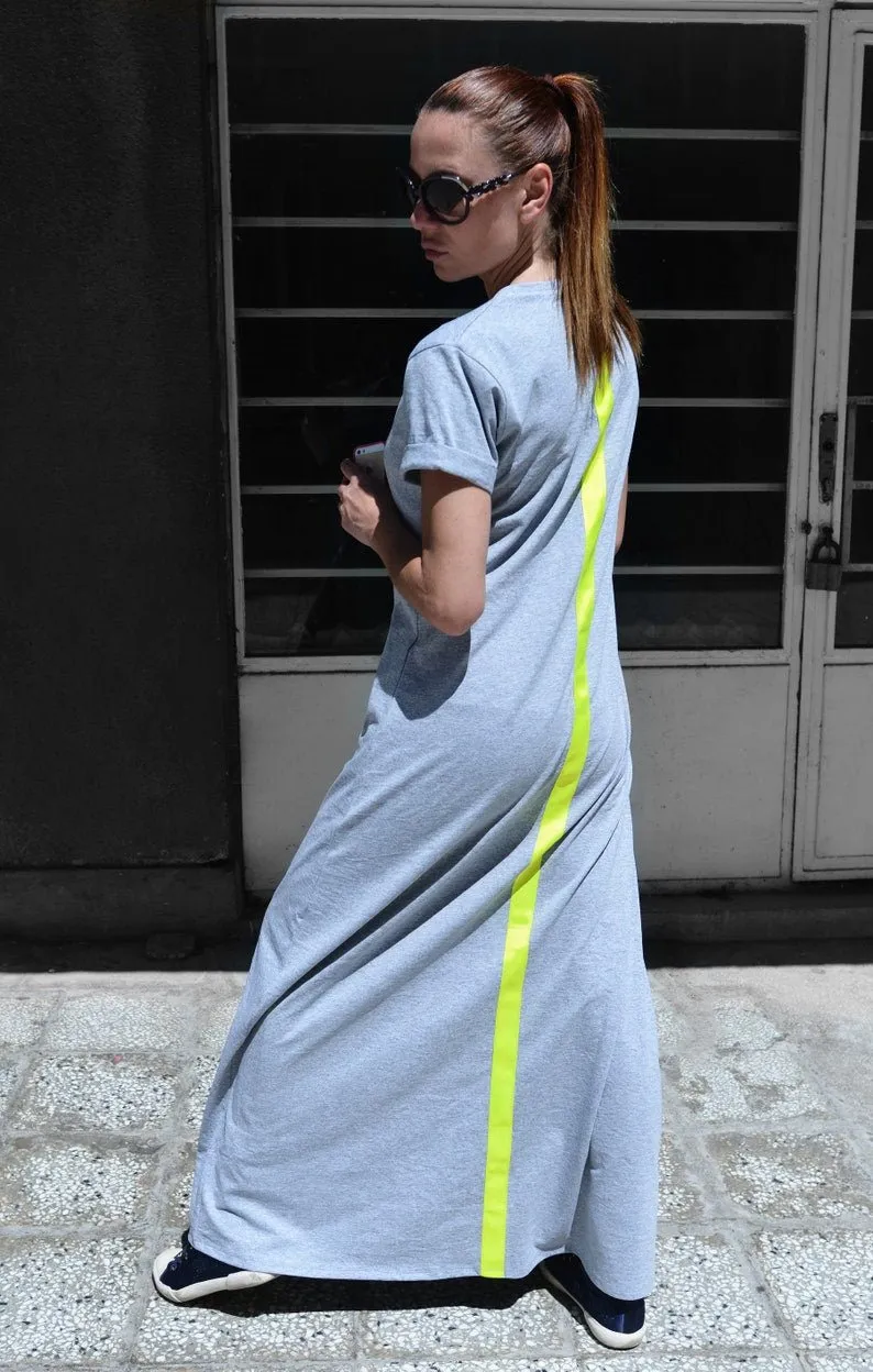 AMIRA Green Long Summer Dress With Back Stripe