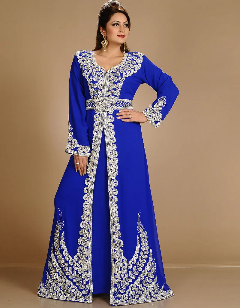 Arabic Red Georgette Hand Zari Embroidery Bridal Kaftan
