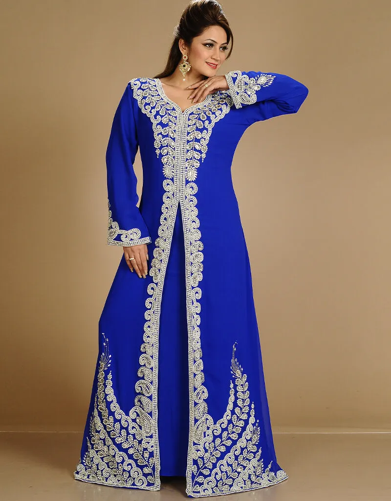 Arabic Red Georgette Hand Zari Embroidery Bridal Kaftan
