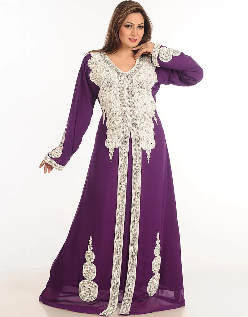 Arabic Wine Georgette Hand Embroidery Party Wear Kaftan