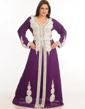 Arabic Wine Georgette Hand Embroidery Party Wear Kaftan