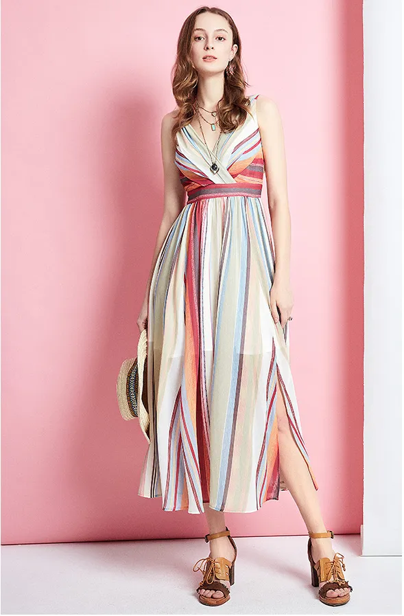 ARTKA WRAP FRONT MAXI DRESS IN MULTI STRIPE