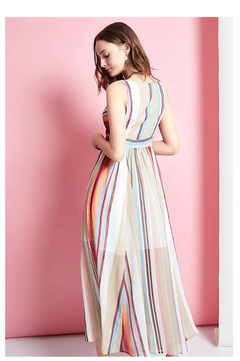 ARTKA WRAP FRONT MAXI DRESS IN MULTI STRIPE