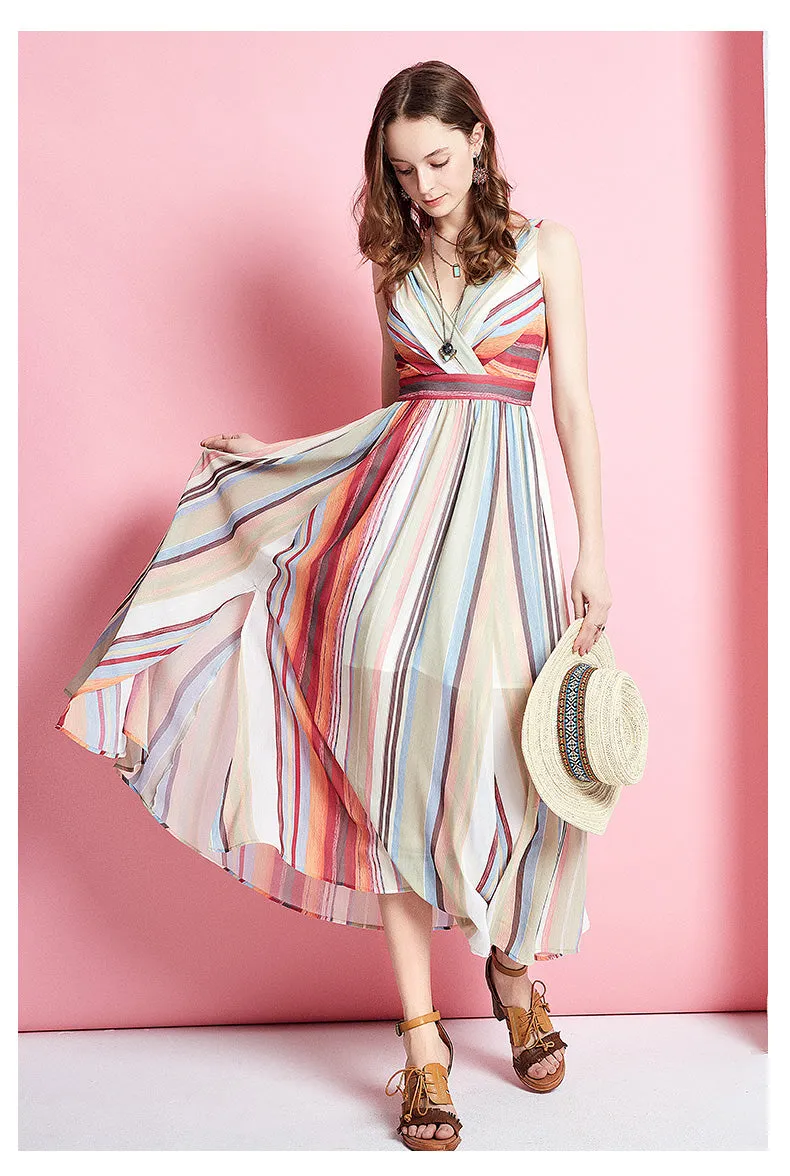 ARTKA WRAP FRONT MAXI DRESS IN MULTI STRIPE
