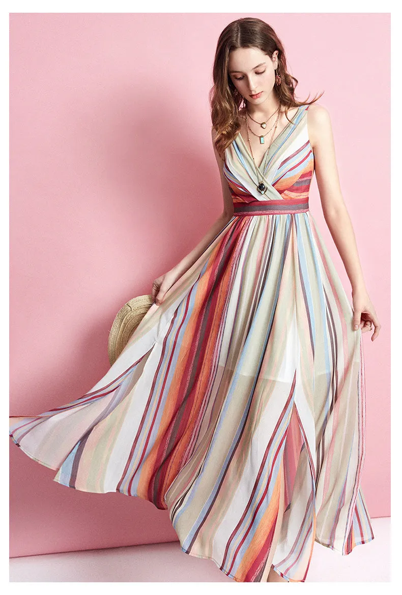 ARTKA WRAP FRONT MAXI DRESS IN MULTI STRIPE
