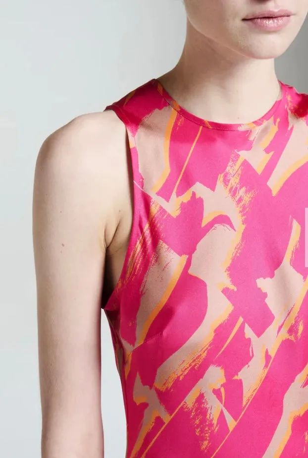 ASCENO~ Valentina dress in pink brush stroke