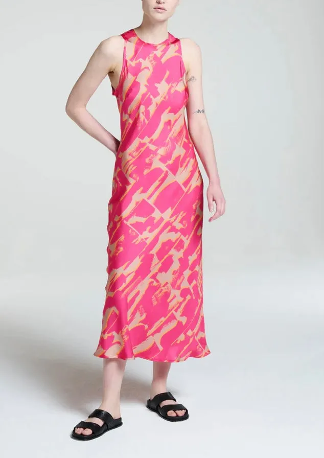 ASCENO~ Valentina dress in pink brush stroke