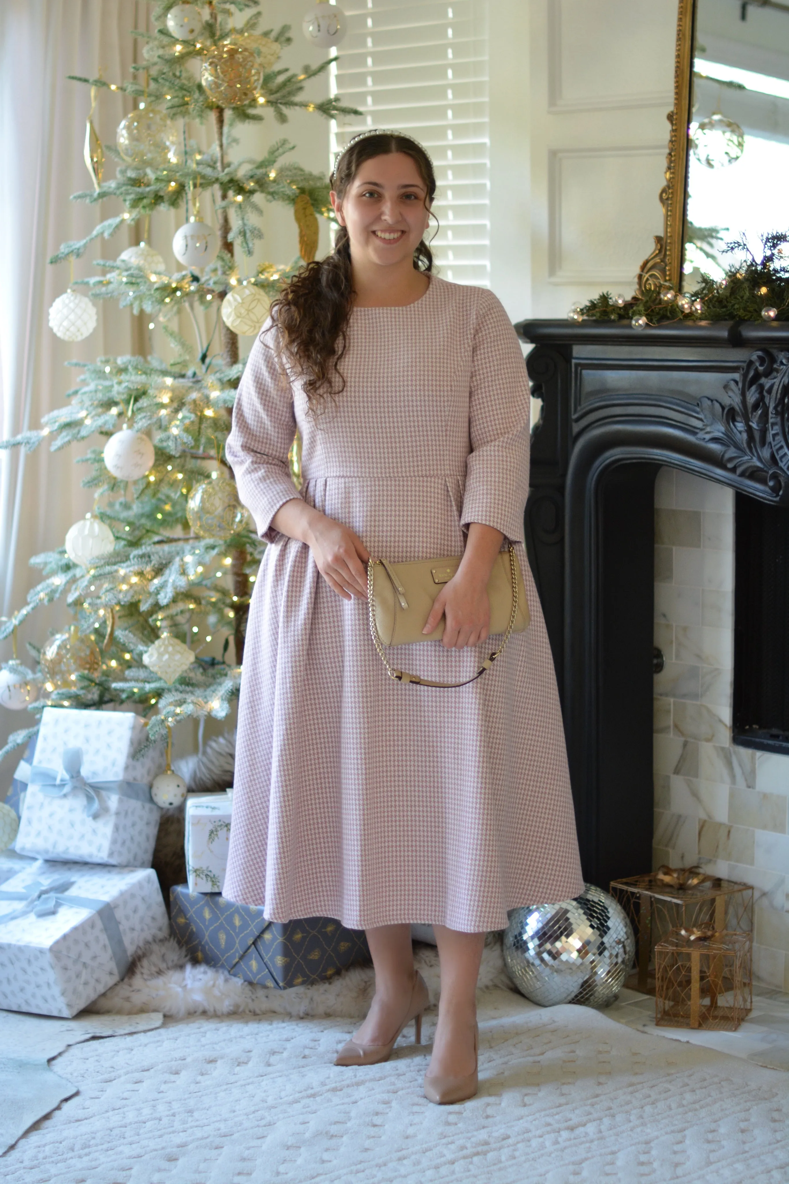 Asos Pink Houndstooth Midi Dress
