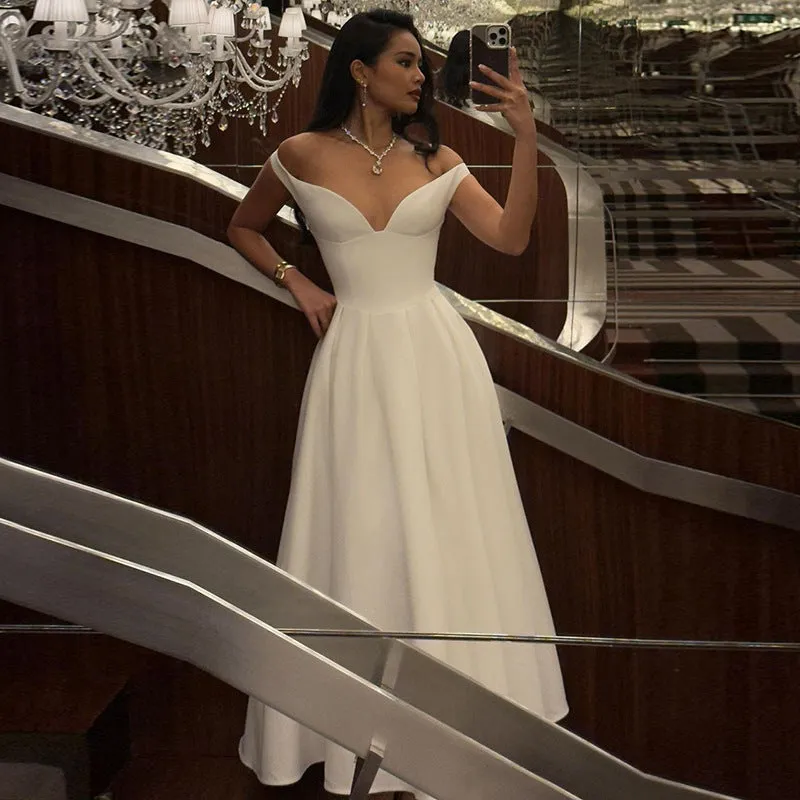 Audrey Off-shoulder Backless Pleated Maxi Dress