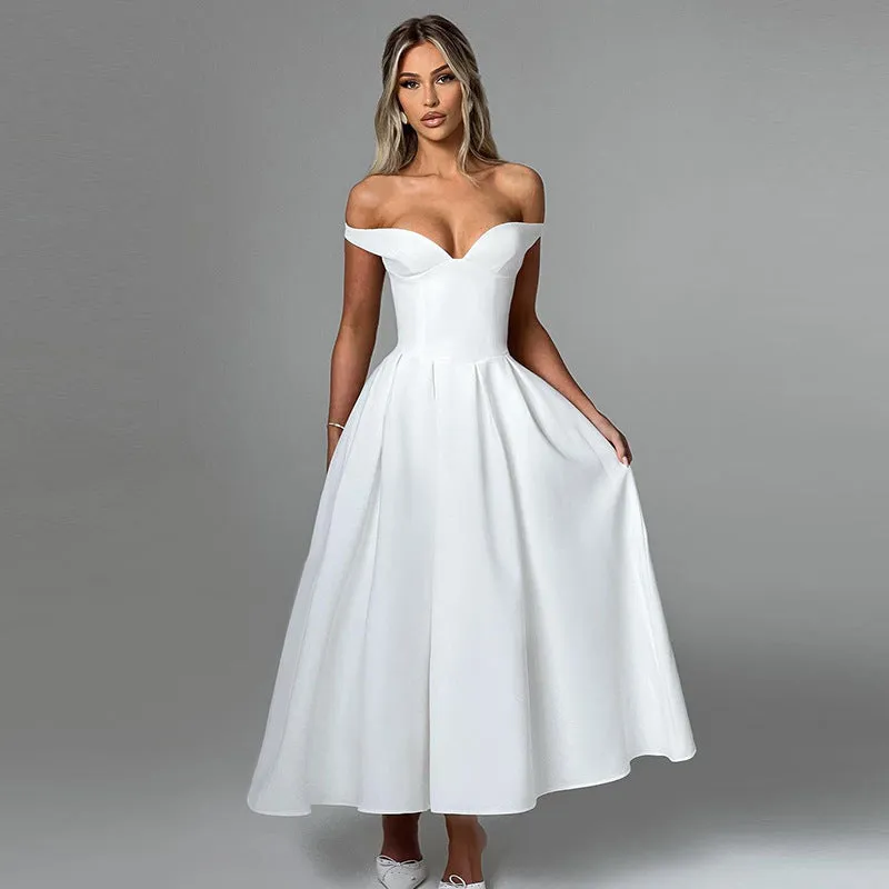 Audrey Off-shoulder Backless Pleated Maxi Dress
