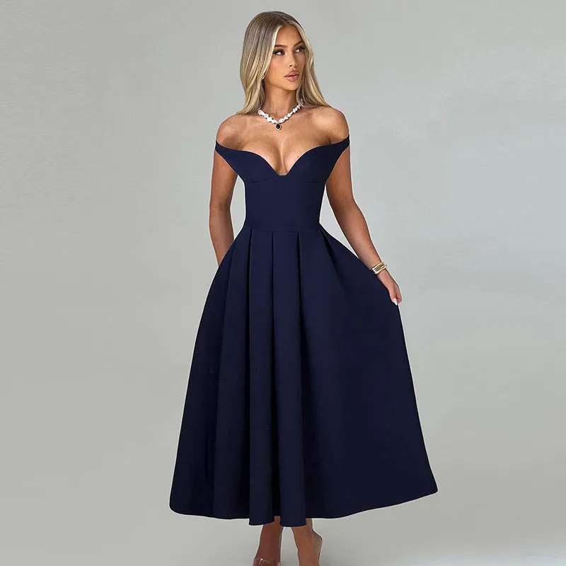 Audrey Off-shoulder Backless Pleated Maxi Dress