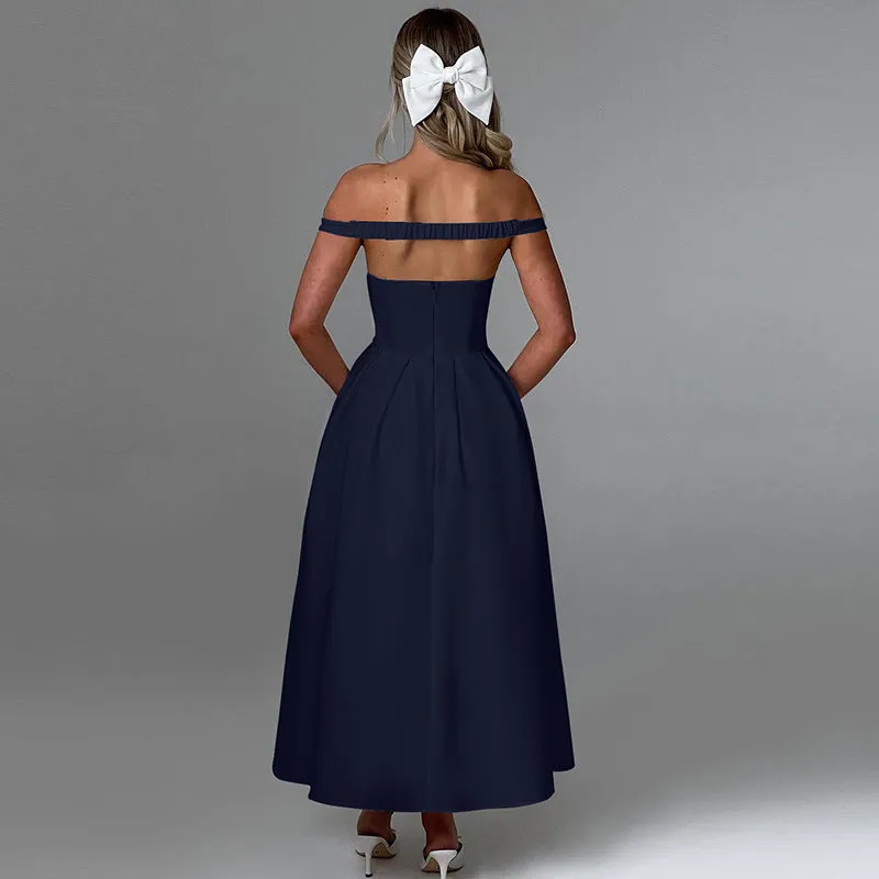 Audrey Off-shoulder Backless Pleated Maxi Dress