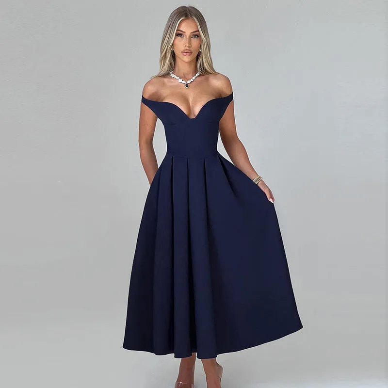 Audrey Off-shoulder Backless Pleated Maxi Dress