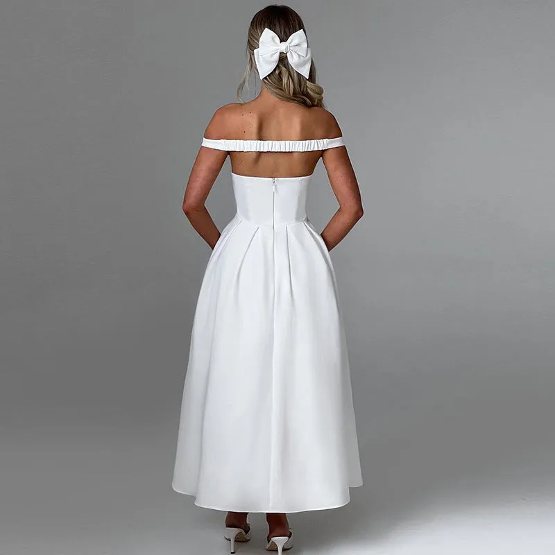 Audrey Off-shoulder Backless Pleated Maxi Dress