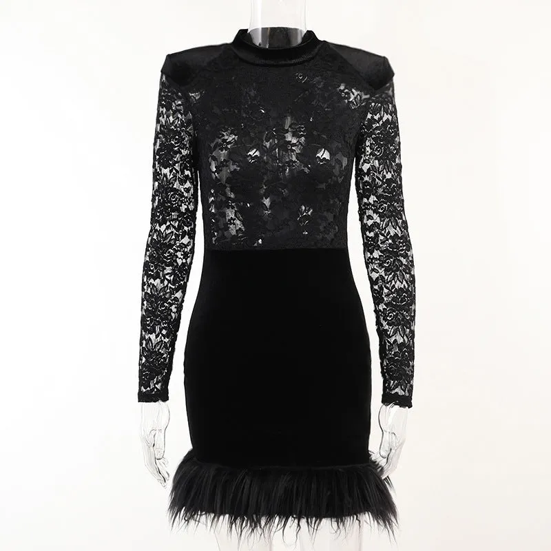 Autumn Glam: with Lace , Suede and Fur Detail - See-Through Look