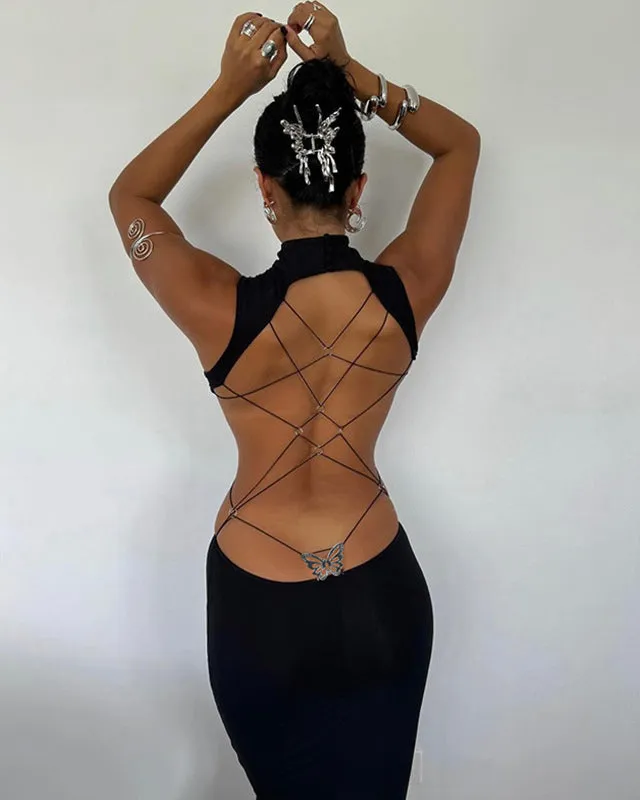 Backless Bow Slim Fit Long  Bodycon Dress