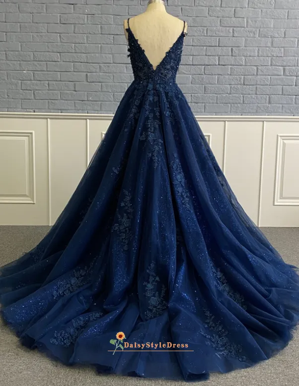Ball Gown Navy Blue Prom Dress