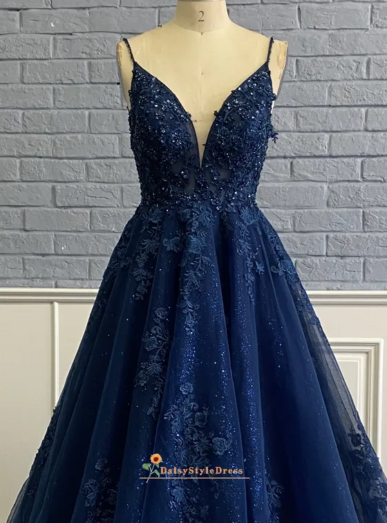 Ball Gown Navy Blue Prom Dress