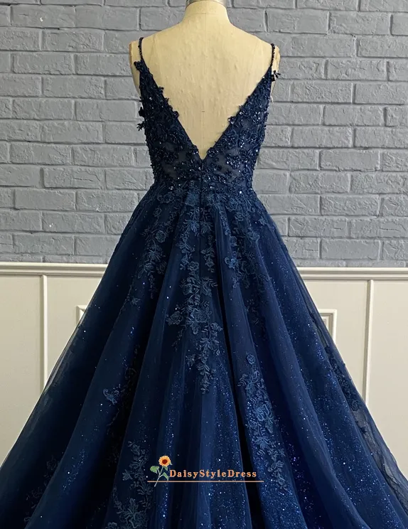Ball Gown Navy Blue Prom Dress