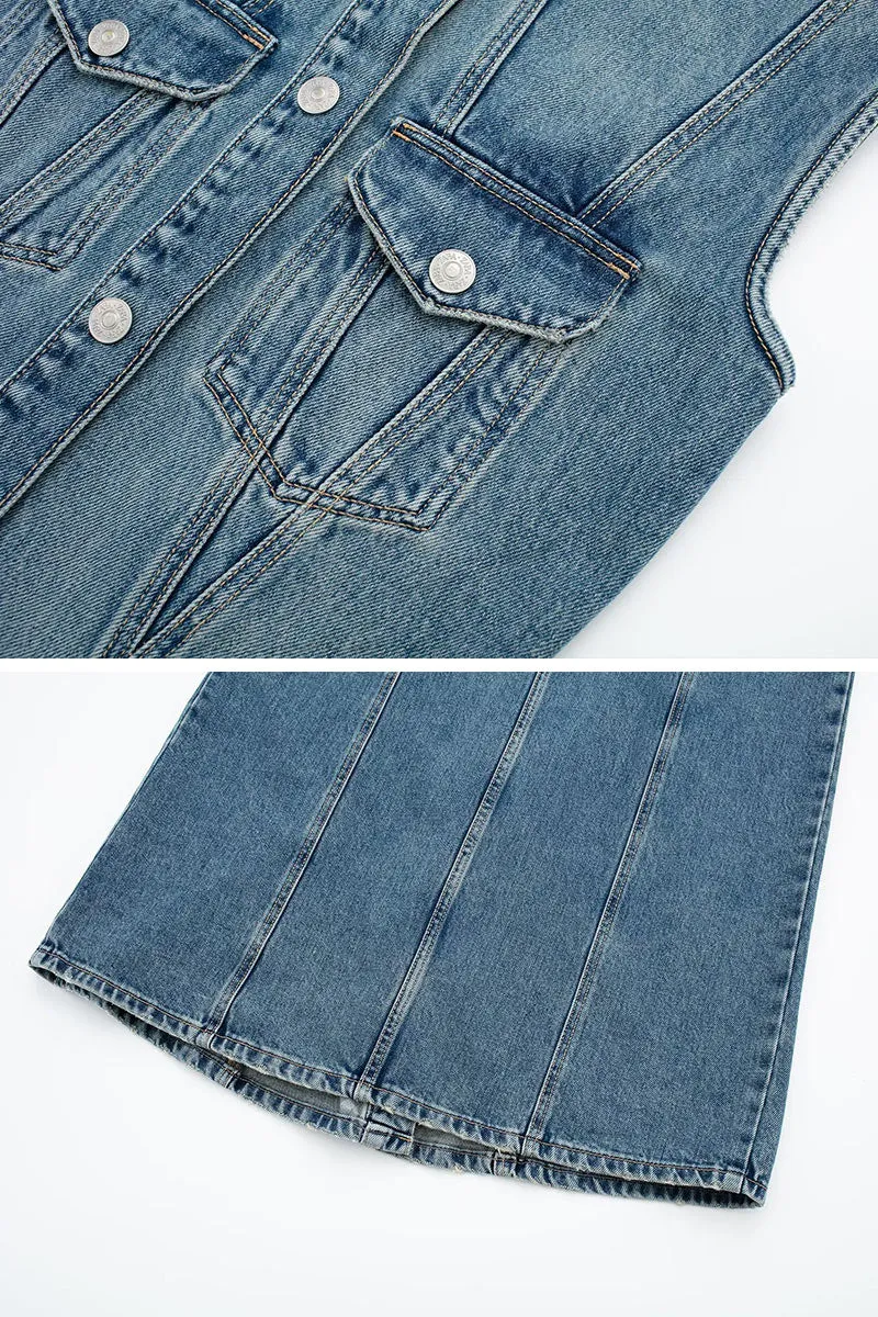 BB702 Sleeveless Front Denim Dress