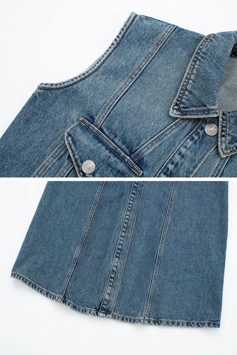BB702 Sleeveless Front Denim Dress