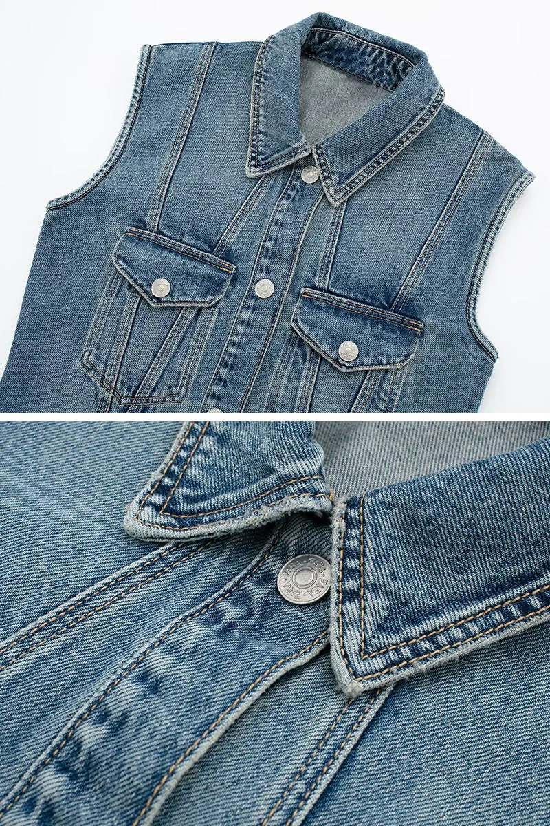 BB702 Sleeveless Front Denim Dress